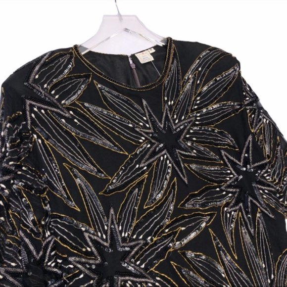 Vintage 80s Sequin Beaded Evening Formal Long Sleeve Blouse - Picture 2 of 9